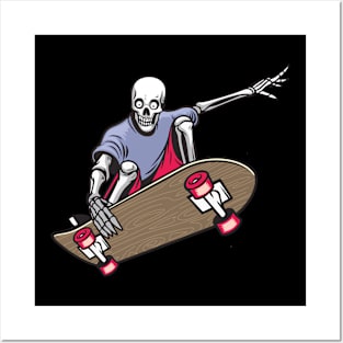 Skeleton Skateboarding Skateboarder Halloween Posters and Art